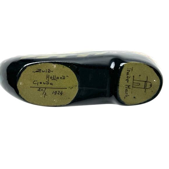 Pottery Decor Miniature Shoes Clogs Set 2 Zuid Holland Gouda High Gloss Signed - Picture 8 of 14